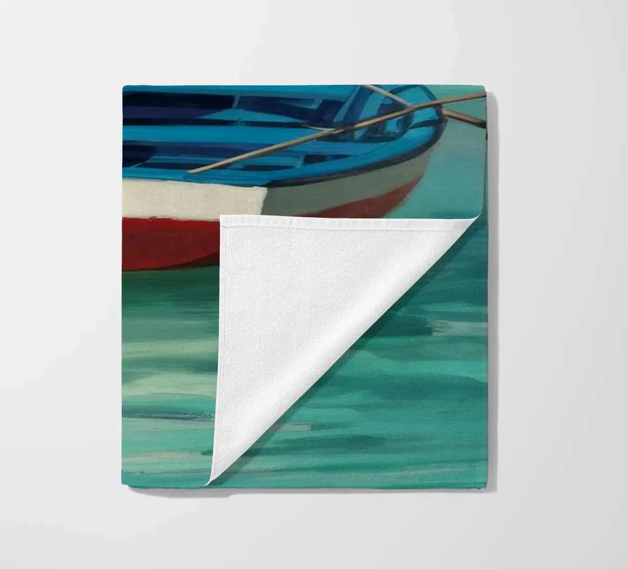 Barca a remi in un mare carsico telo mare da Silk Palette
