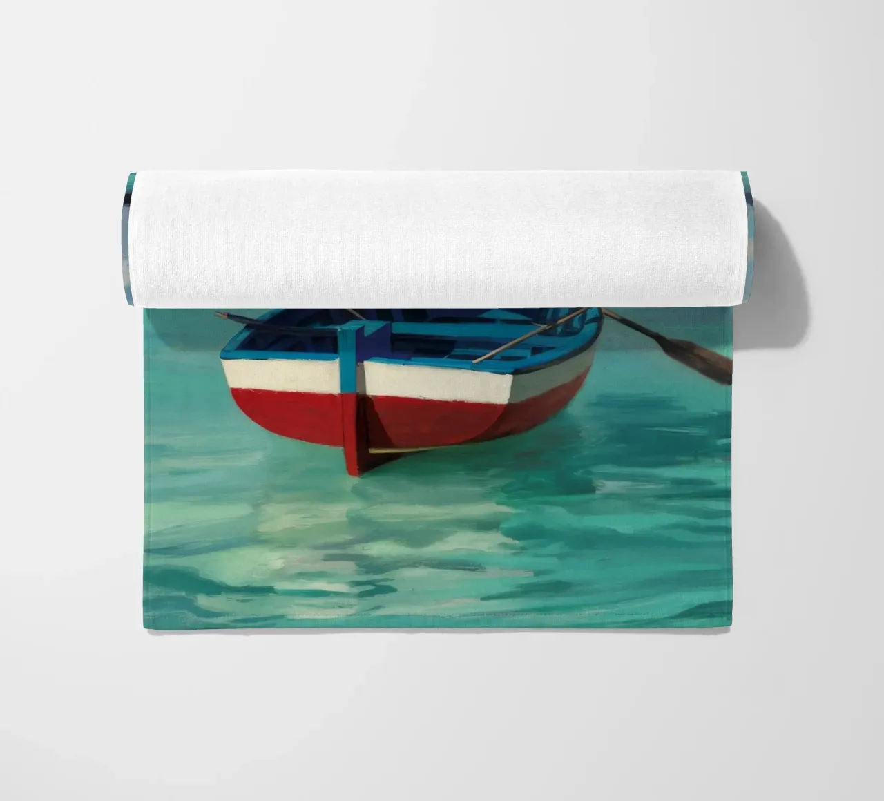 Barca a remi in un mare carsico telo mare da Silk Palette