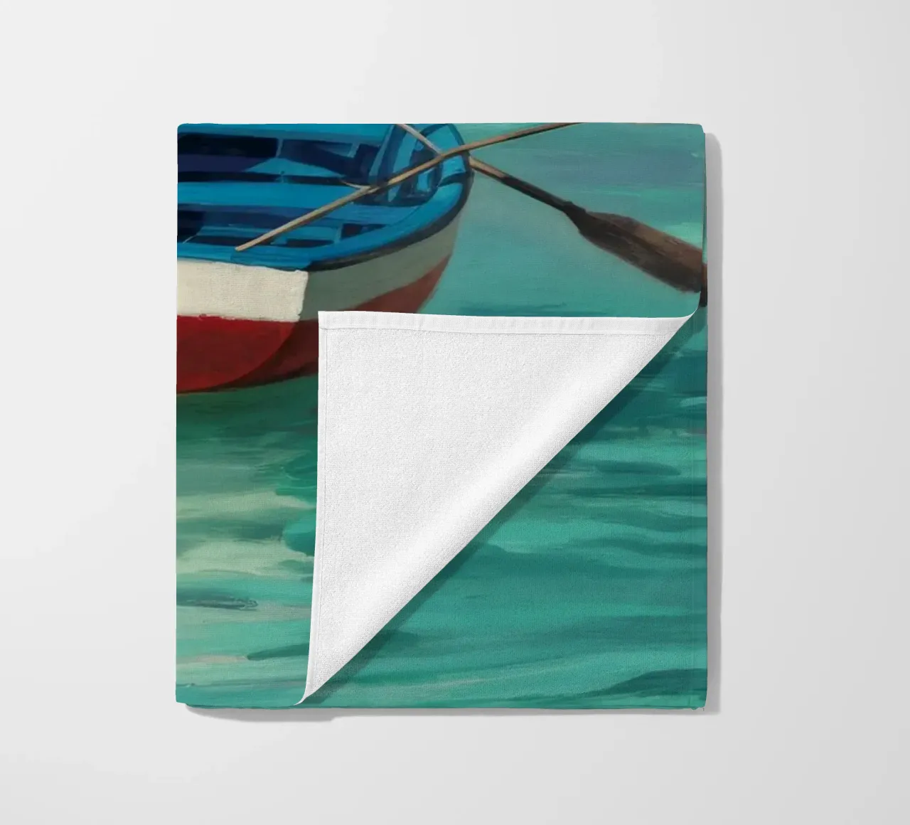 Barca a remi in un mare carsico telo mare da Silk Palette