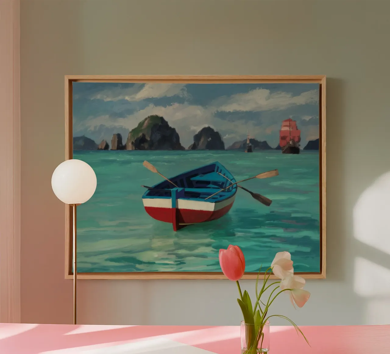 Roeiboot in een Karstzee canvas van Silk Palette