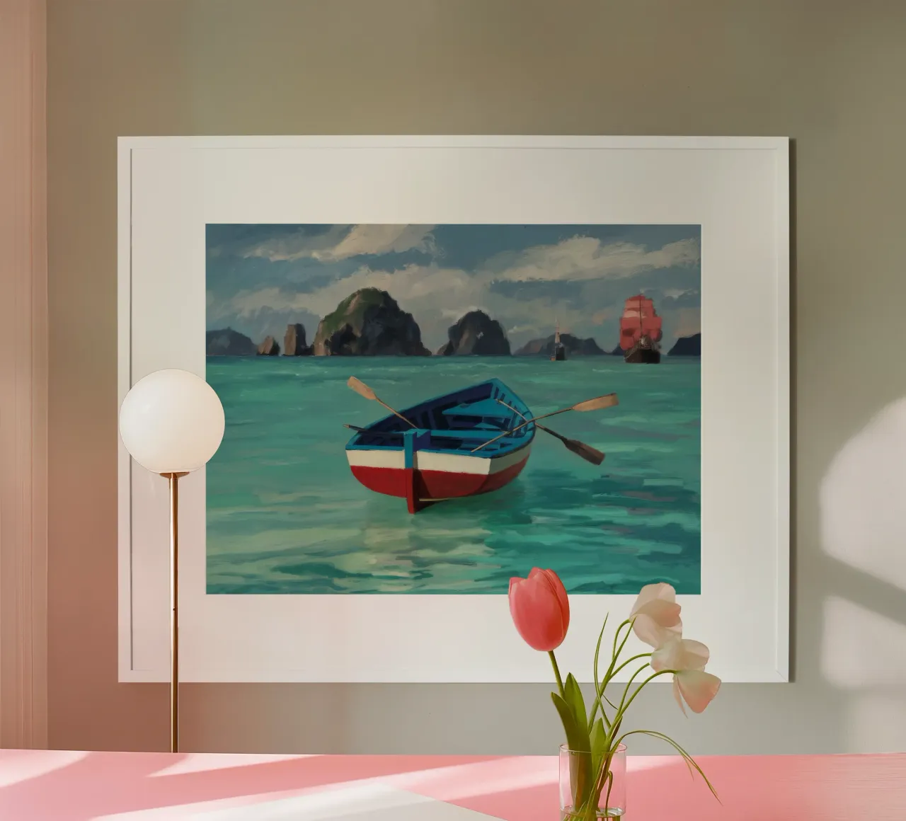 Ruderboot in einem Karstmeer Hahnemühle von Silk Palette