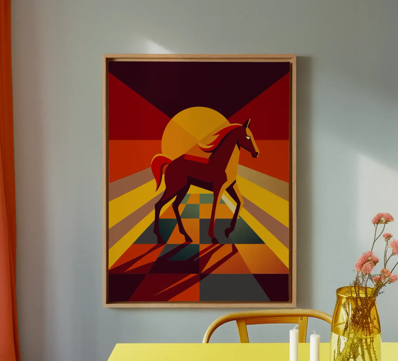 paard vector kunst tekening canvas met Baklijst van alghonee
