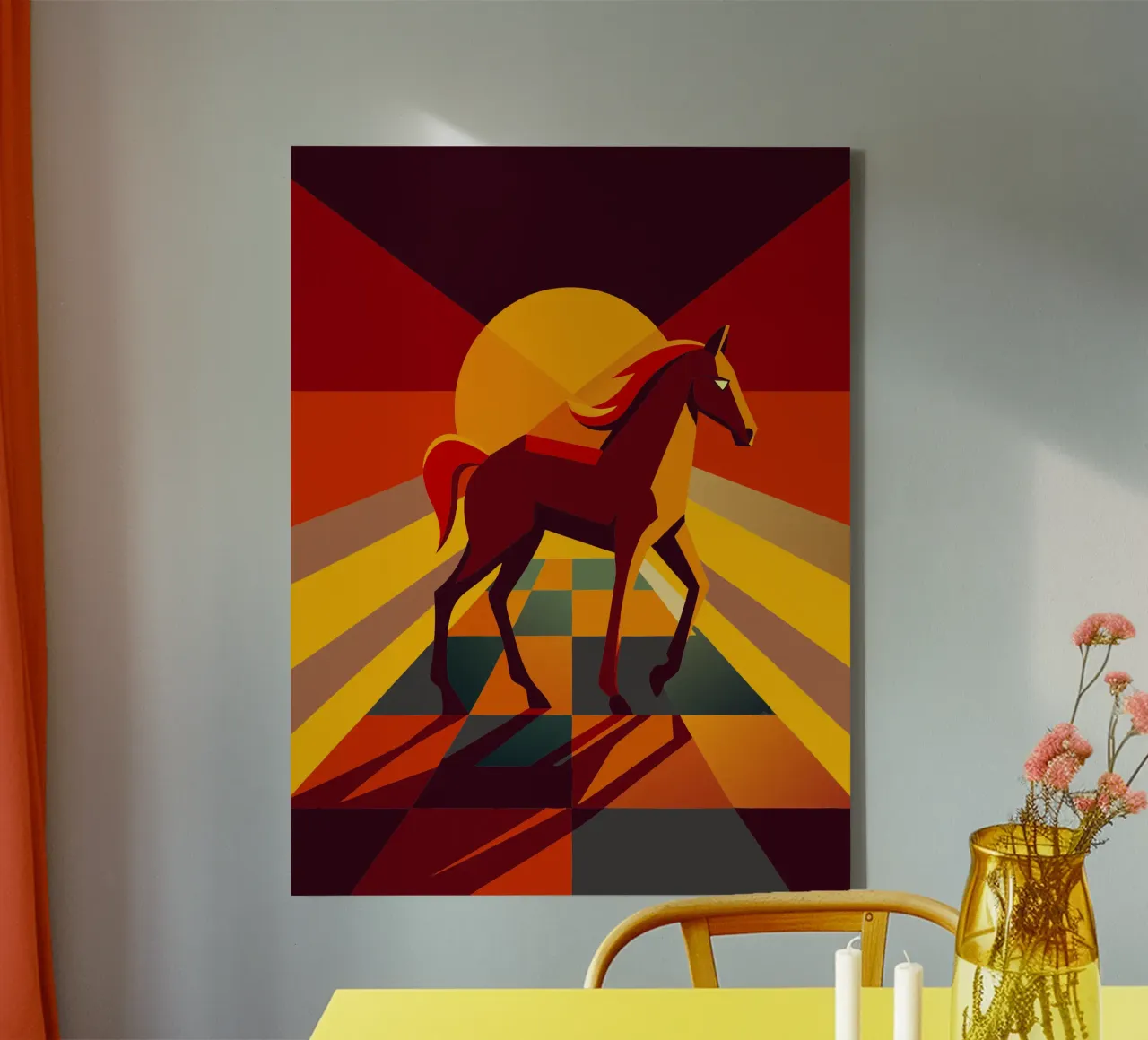 paard vector kunst tekening canvas met Baklijst van alghonee