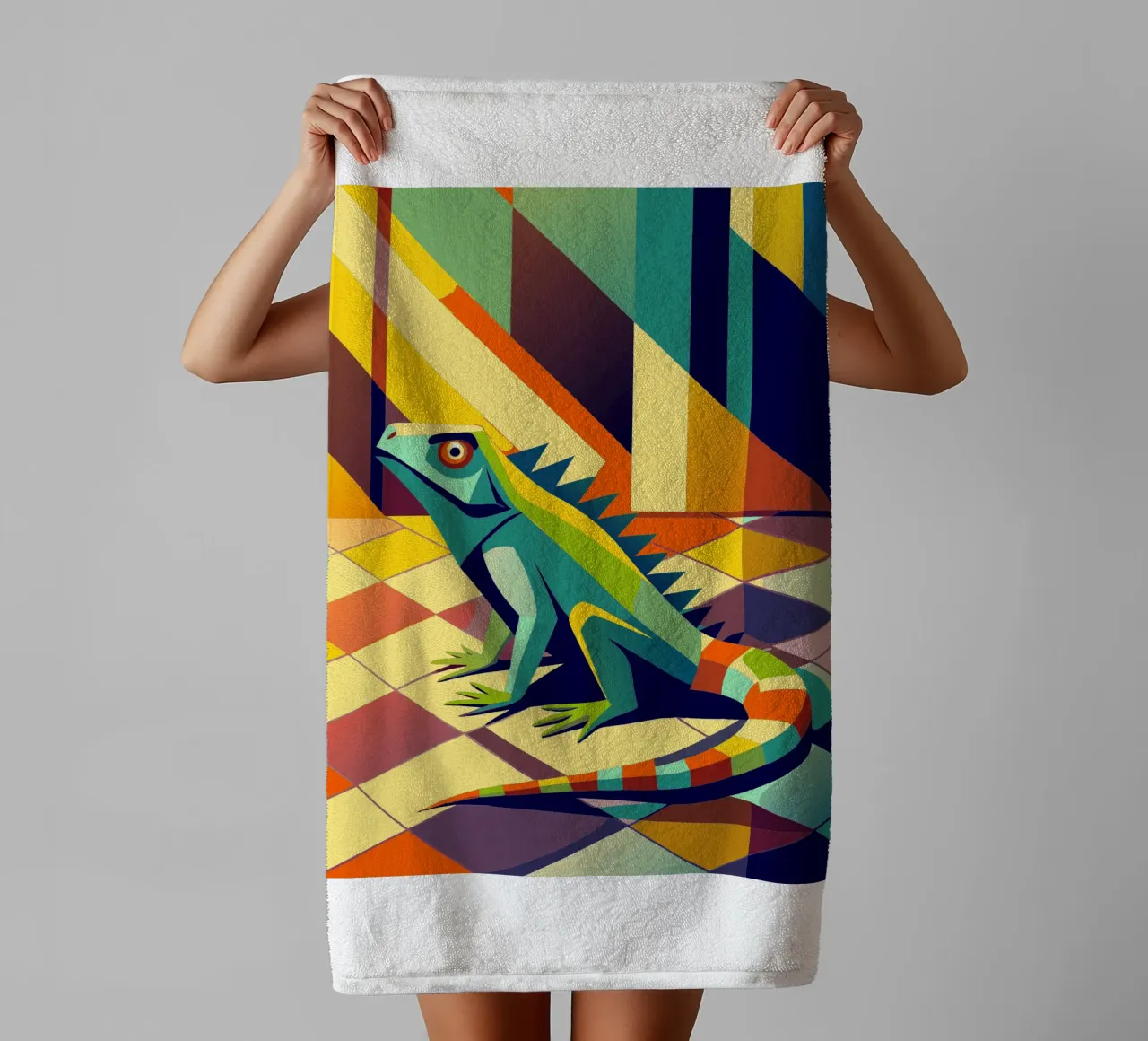 iguana vector art drawing towel by alghonee
