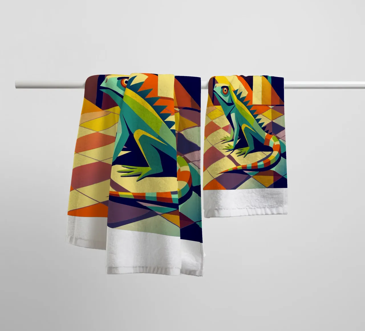 iguana vector art drawing towel by alghonee