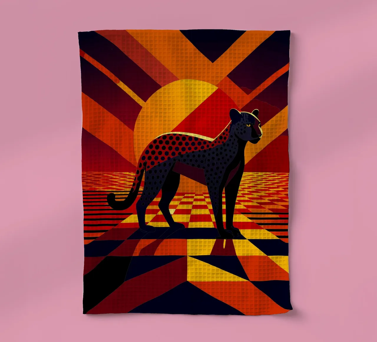 jaguar vector art drawing tea towel by alghonee