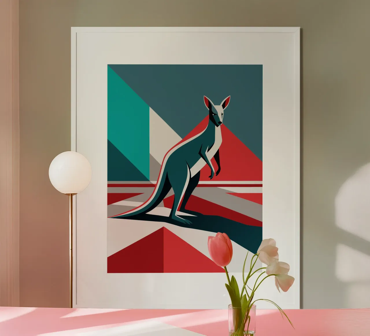 känguru vektor kunst zeichnung Poster mit Holzrahmen von alghonee