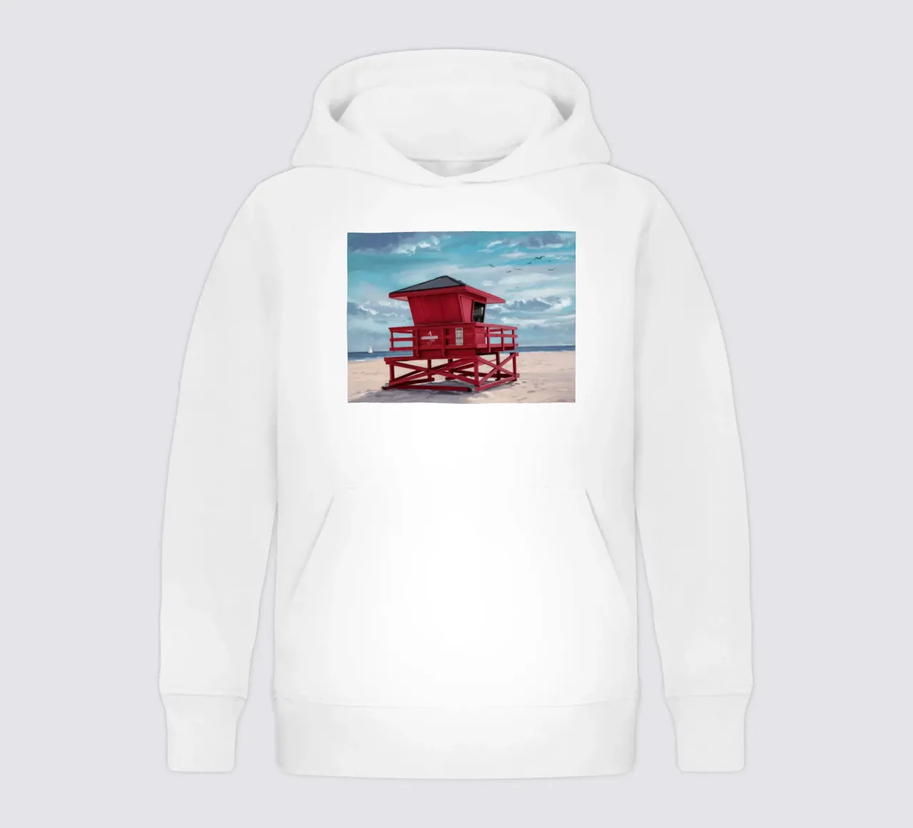 Red Lifeguard Tower kids hoodie by Silk Palette