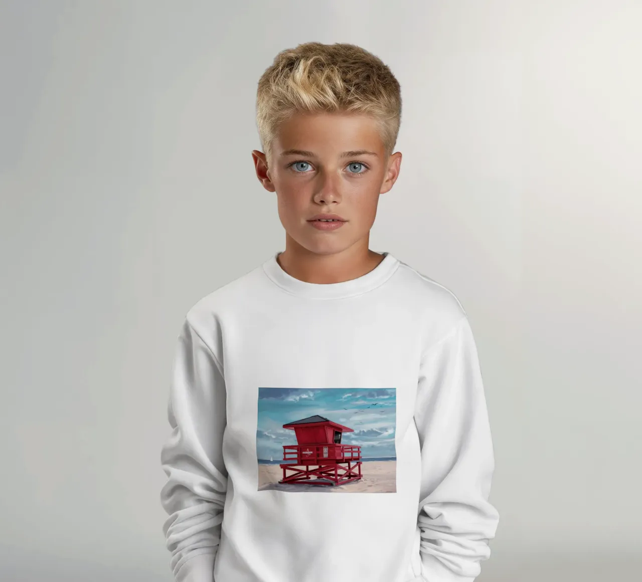 Red Lifeguard Tower kids sweatshirt by Silk Palette