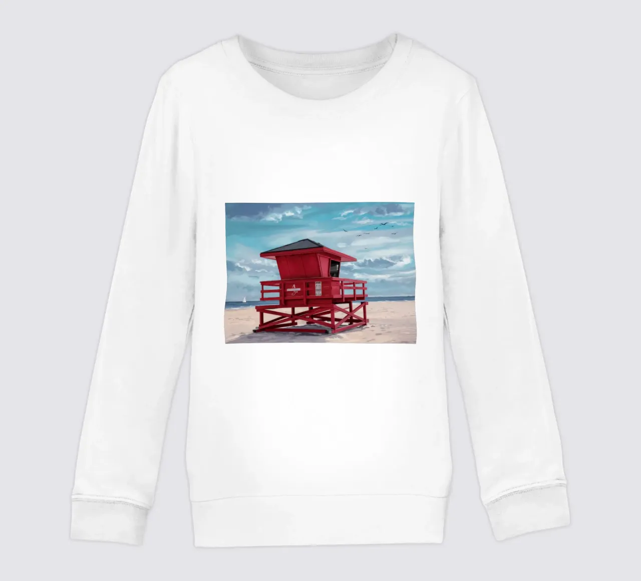 Red Lifeguard Tower kids sweatshirt by Silk Palette