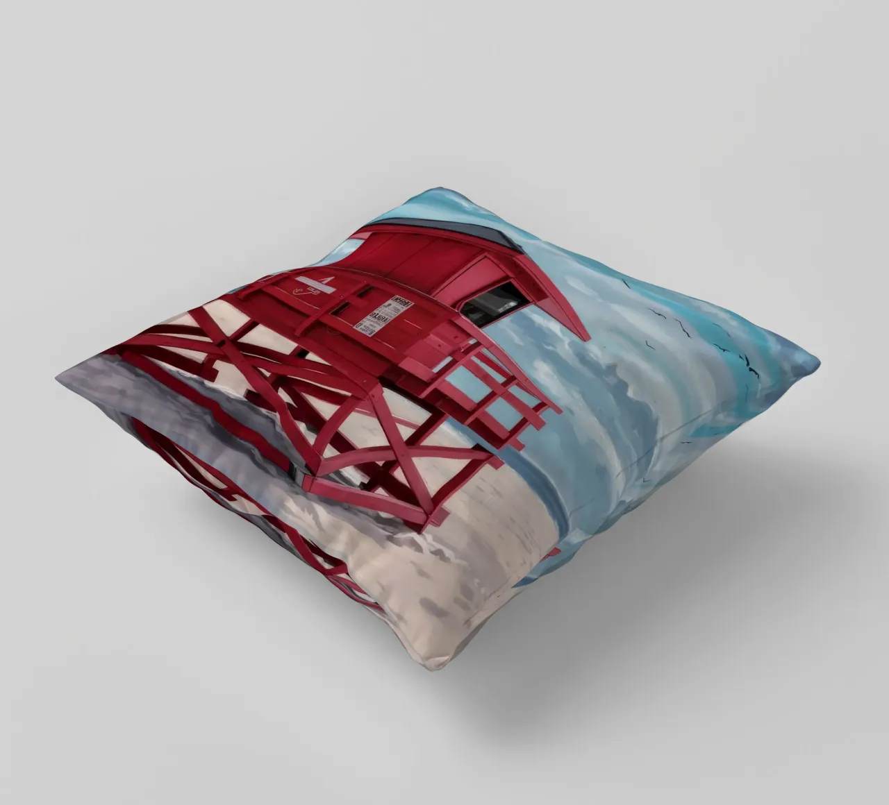 Red Lifeguard Tower decorative cushion by Silk Palette