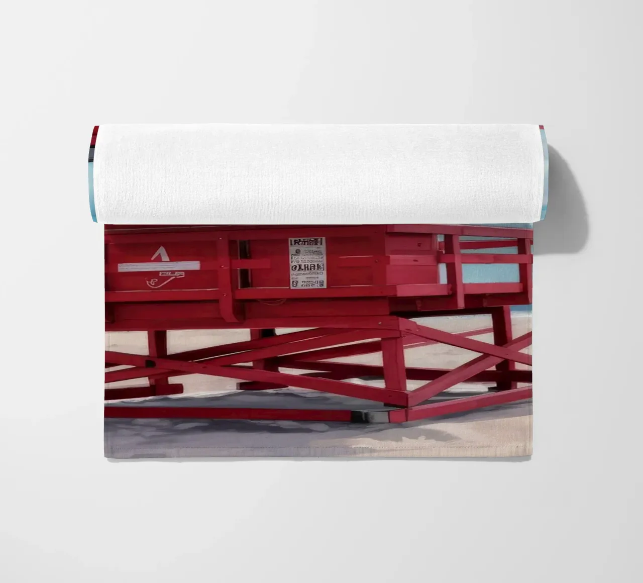 Red Lifeguard Tower beach towel by Silk Palette