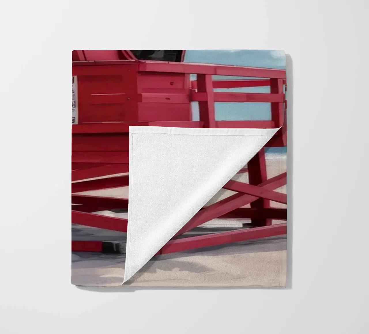 Red Lifeguard Tower beach towel by Silk Palette