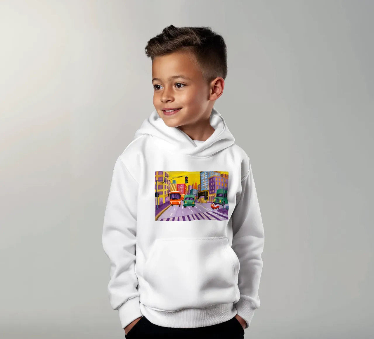 Crosswalk City Rush kids hoodie by Silk Palette