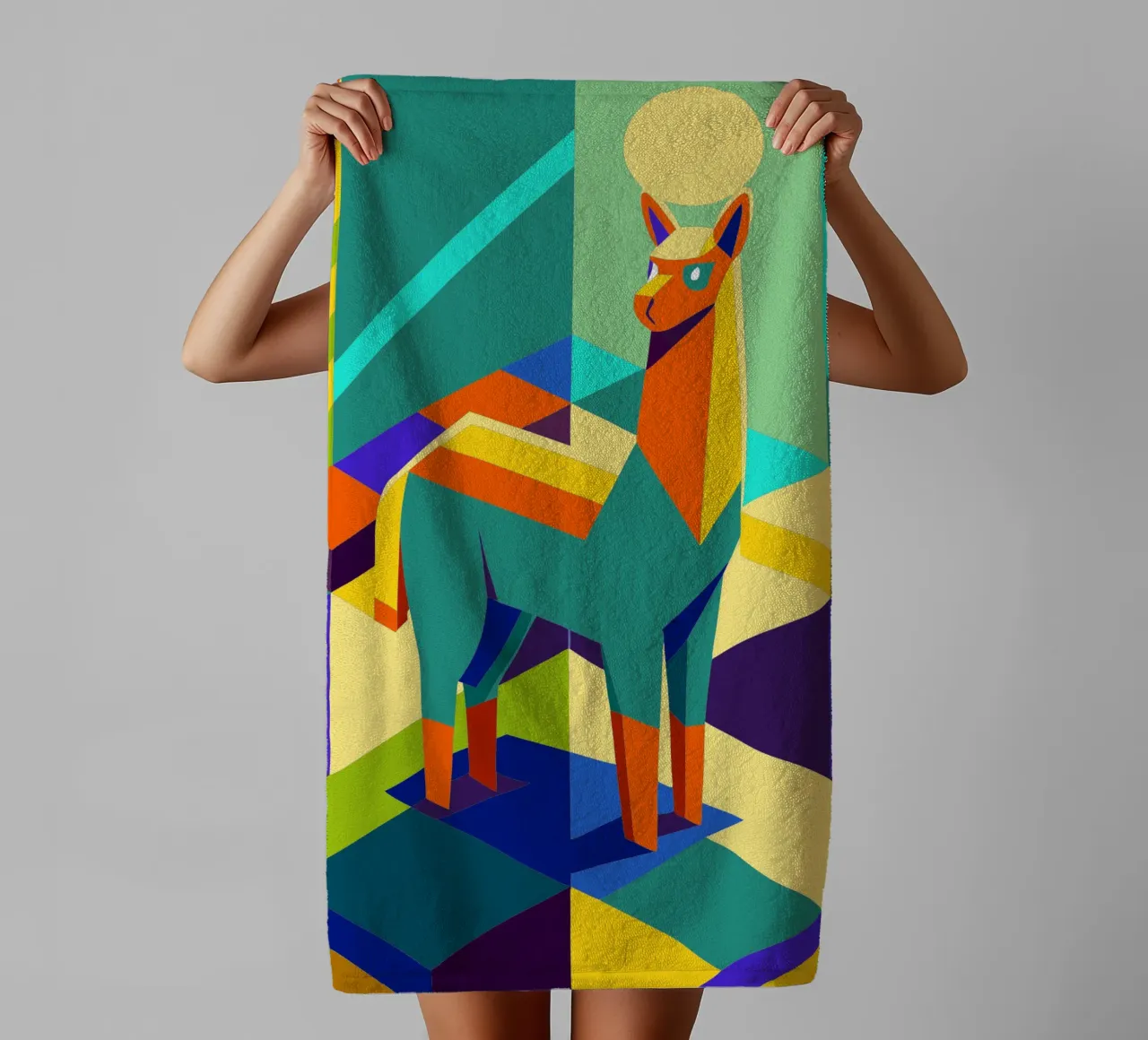 llama vector art drawing towel by alghonee