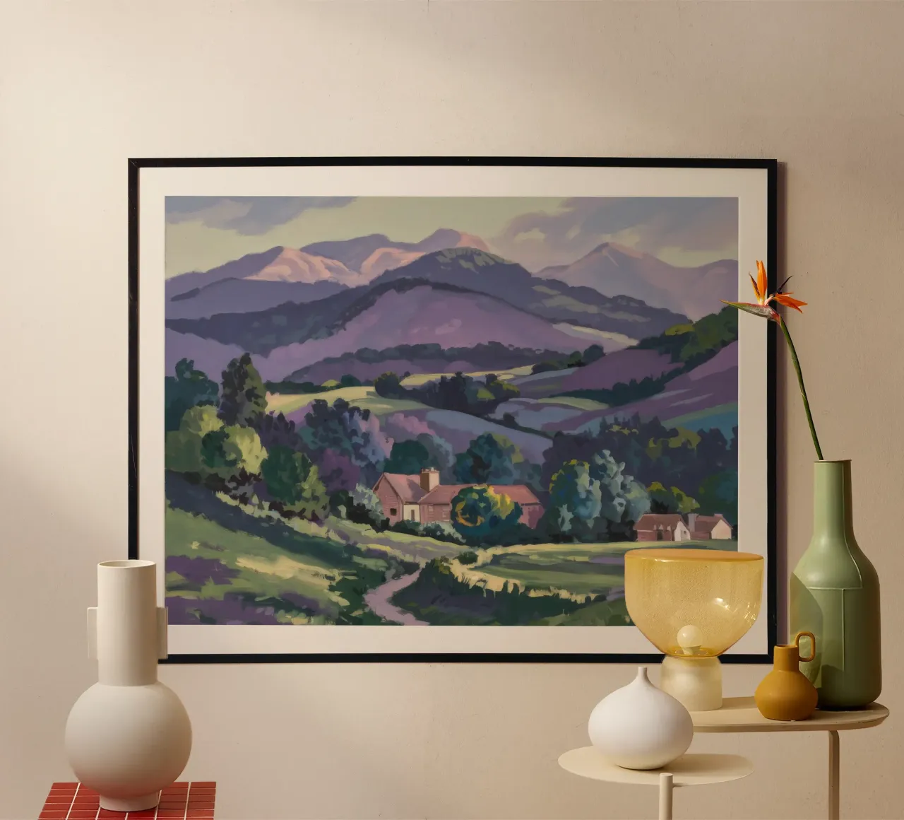 Riposo nella Valle Verdeggiante poster con telaio in legno da Celestial Harmony