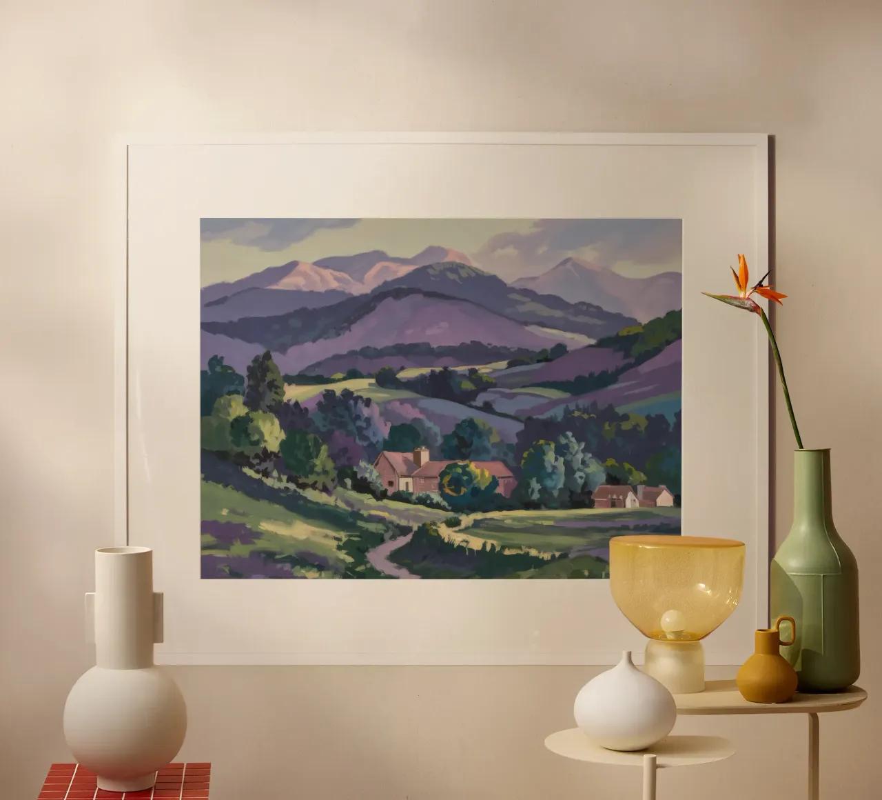 Riposo nella Valle Verdeggiante poster con telaio in legno da Celestial Harmony