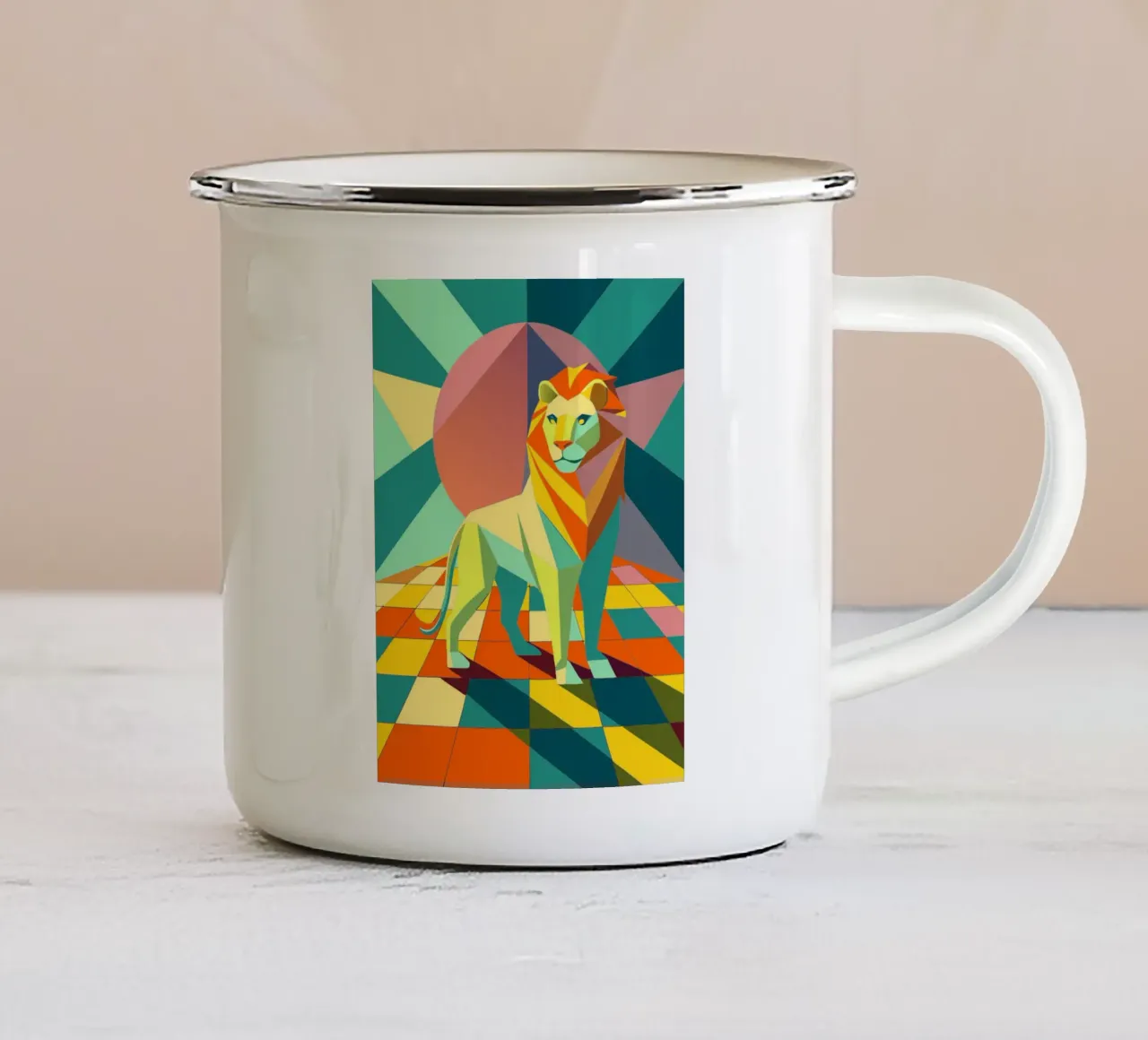 disegno vettoriale di lione tazza in smalto da alghonee