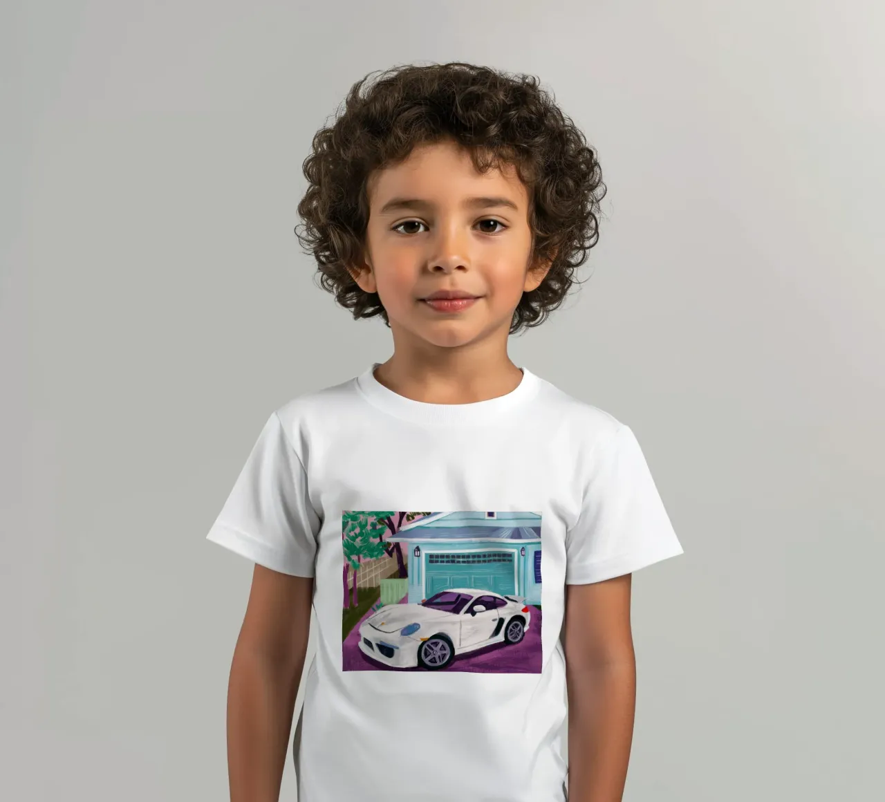 White Sports Car kids t-shirt by Silk Palette