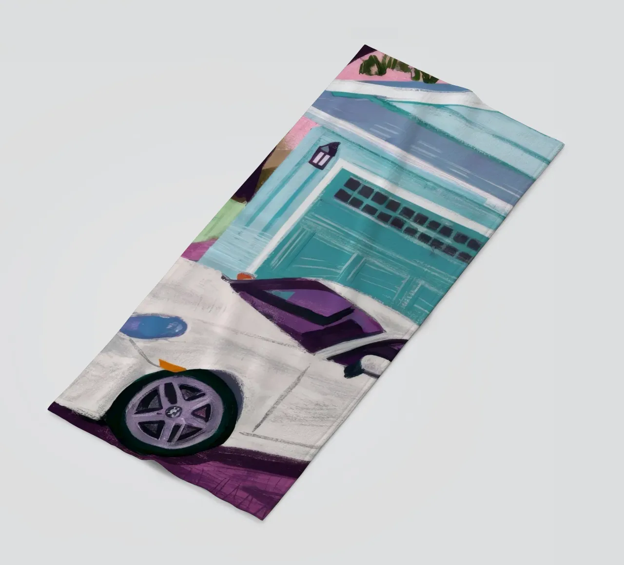 White Sports Car beach towel by Silk Palette