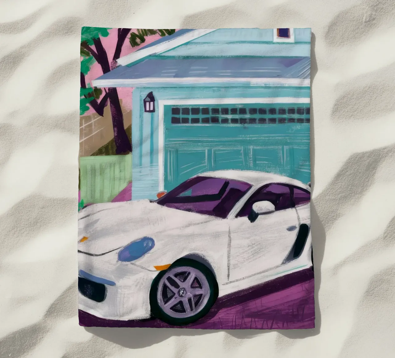 White Sports Car beach towel by Silk Palette