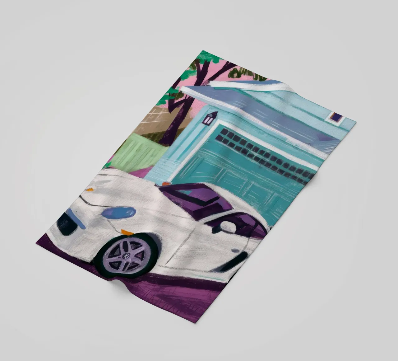 White Sports Car beach towel by Silk Palette