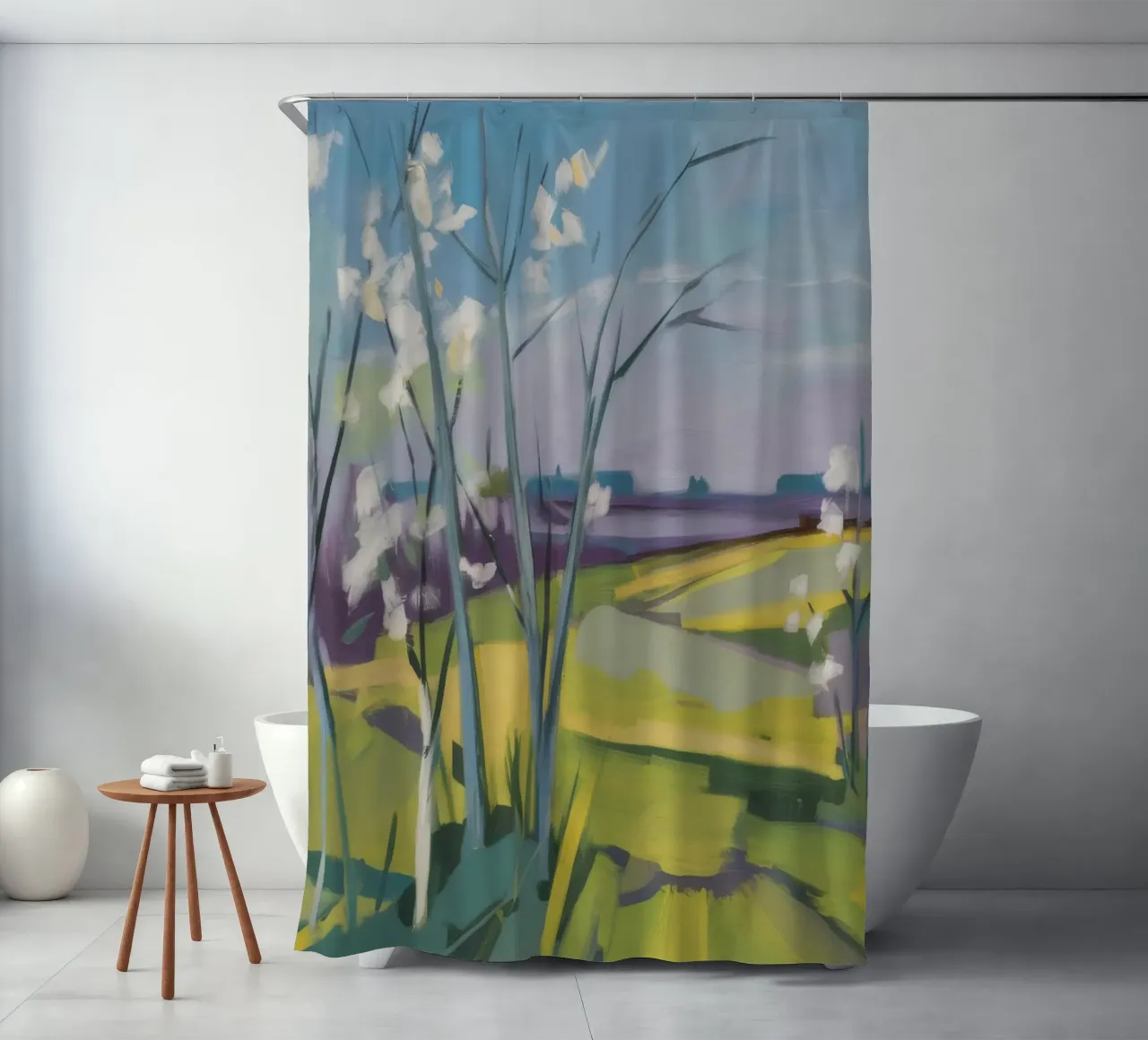 Whispering White Birches shower curtain by Celestial Harmony