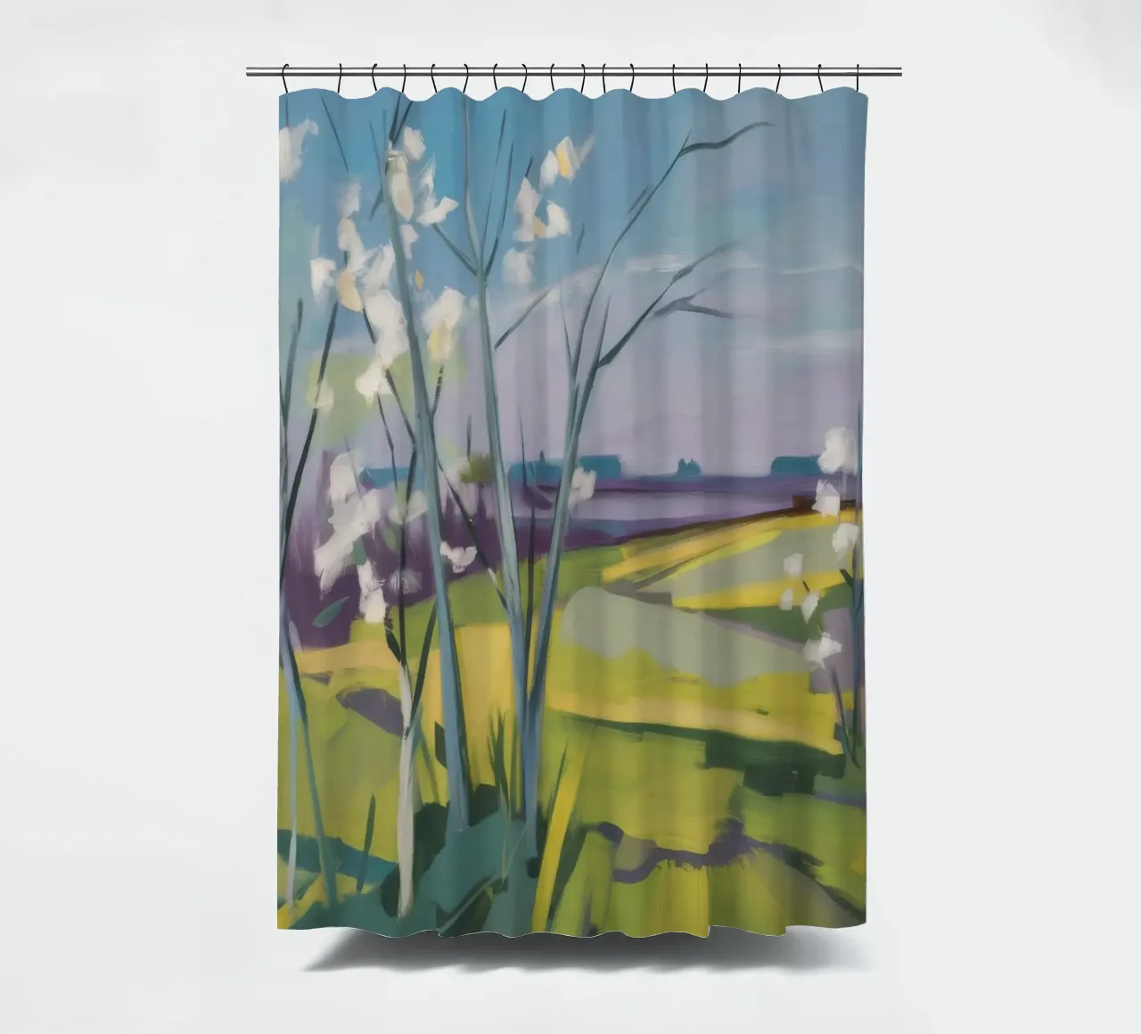 Whispering White Birches shower curtain by Celestial Harmony