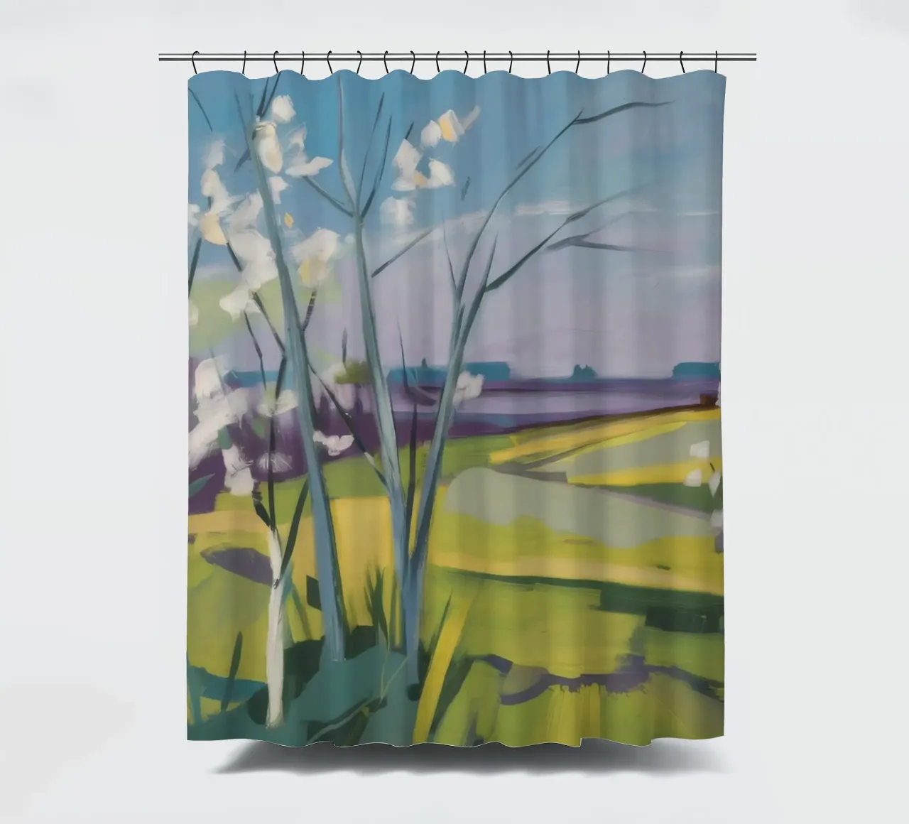 Whispering White Birches shower curtain by Celestial Harmony