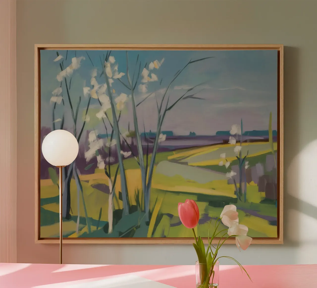 Fluisterende witte berken canvas met Baklijst van Celestial Harmony