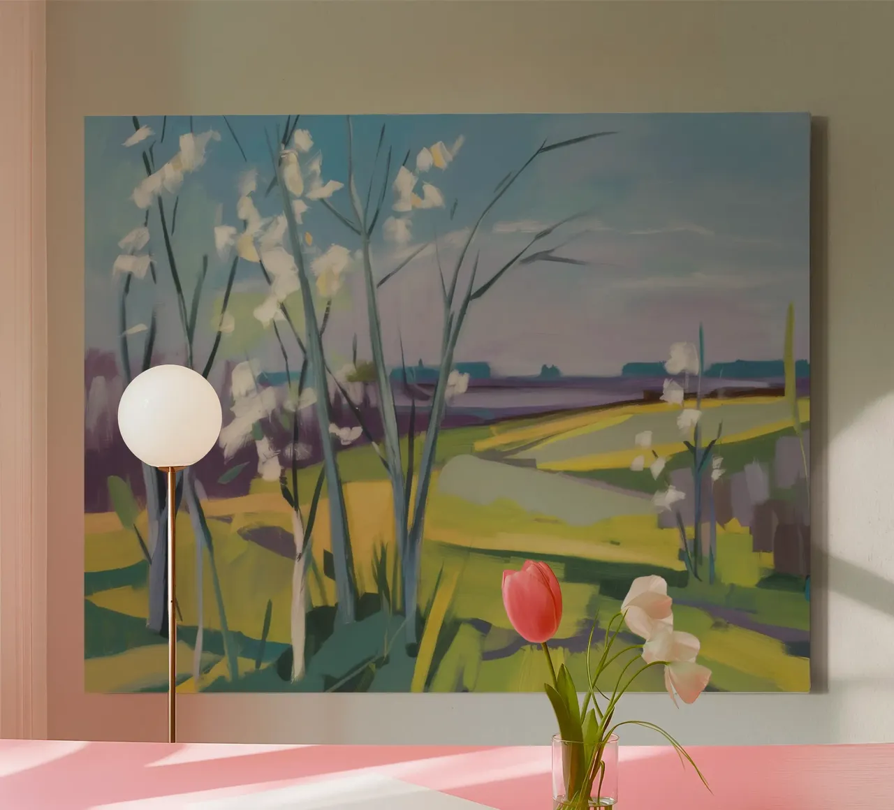 Fluisterende witte berken canvas met Baklijst van Celestial Harmony