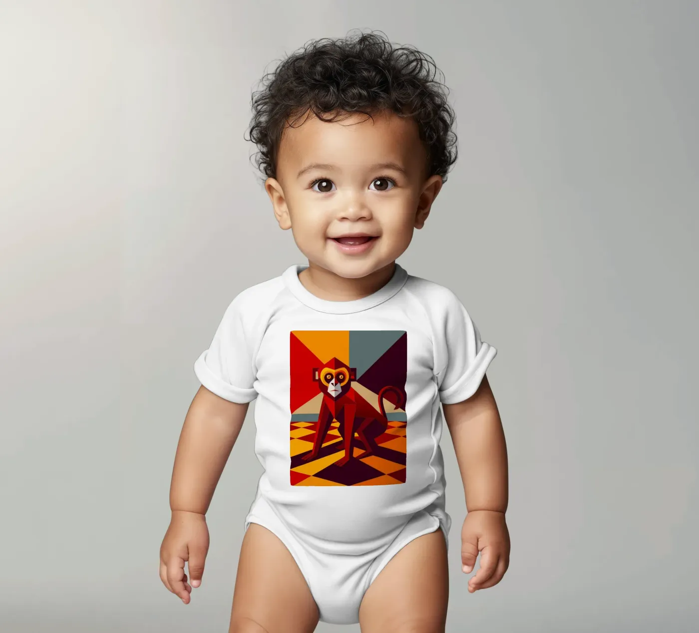 monkey vector art drawing babyrompertje korte mouwen van alghonee