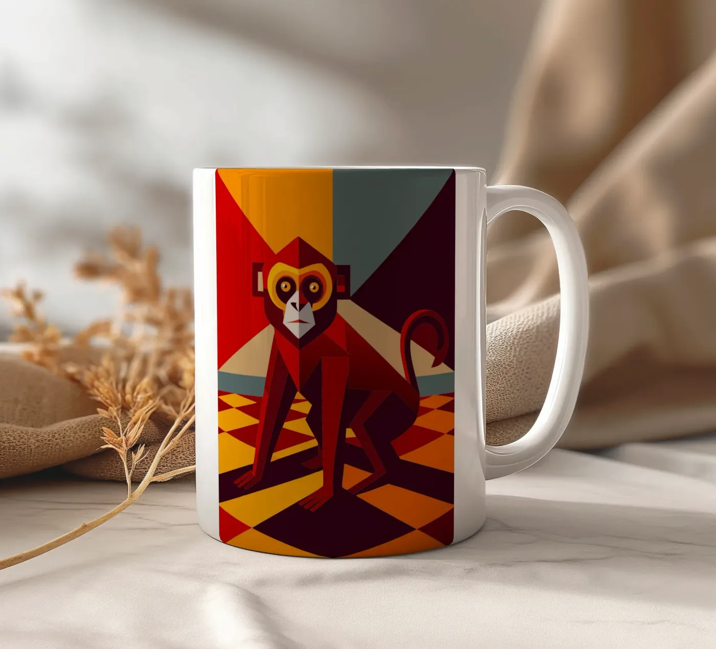 monkey vector art drawing ceramic mug by alghonee