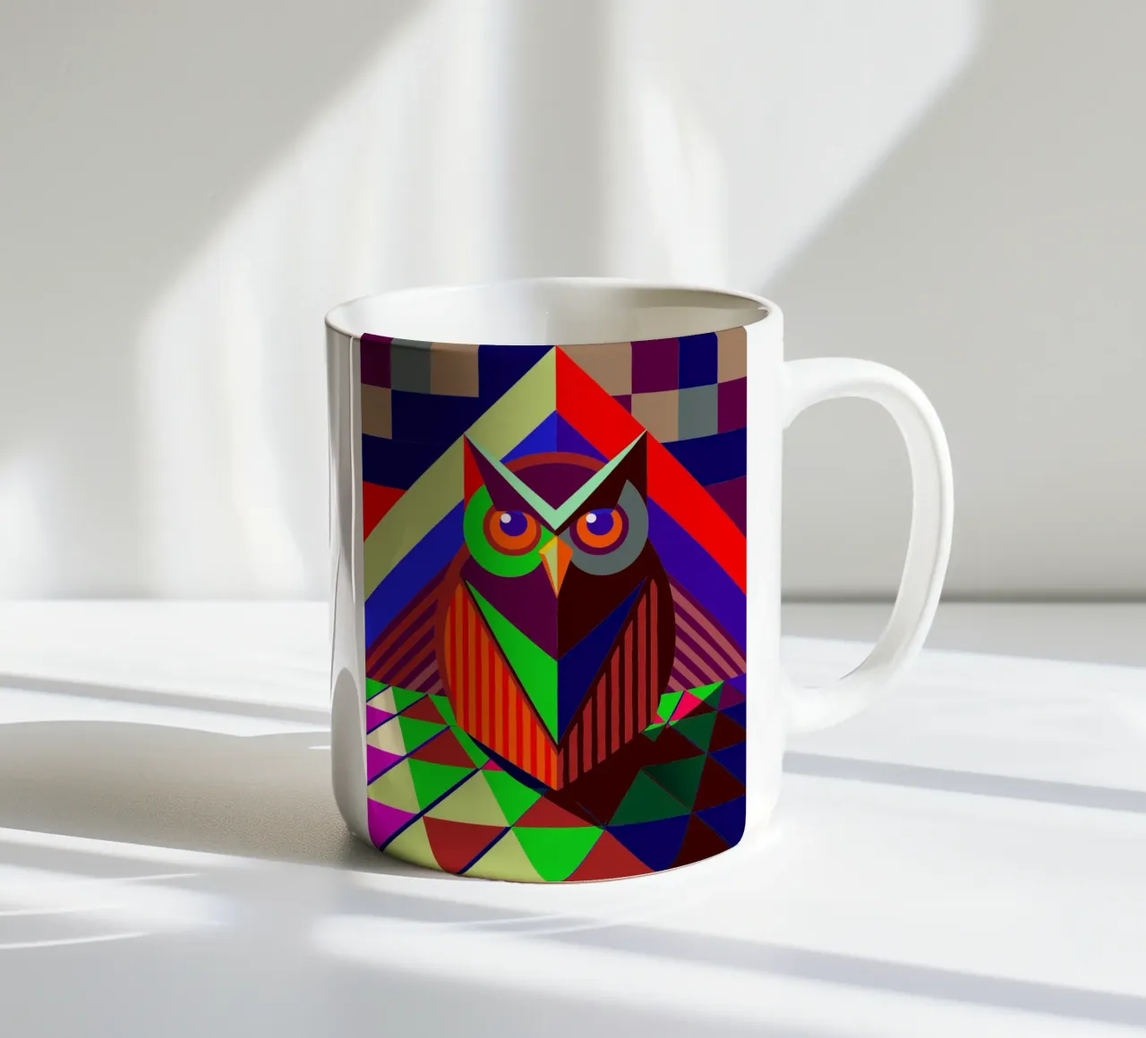 disegno vettoriale del gufo tazza in ceramica da alghonee