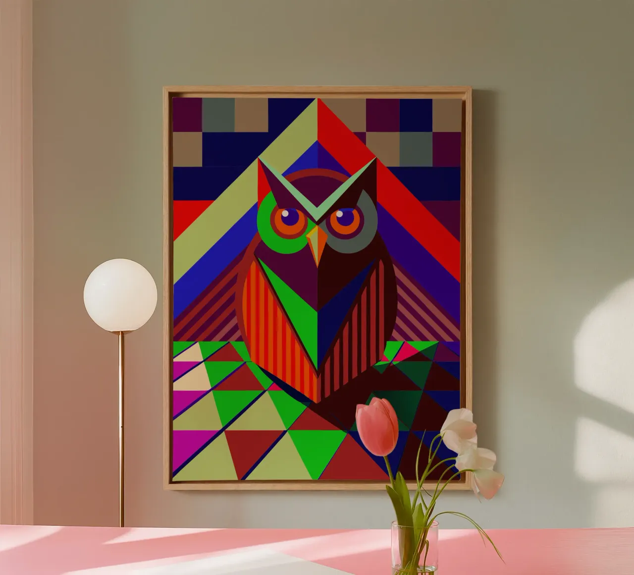 uil vector kunst tekening canvas met Baklijst van alghonee