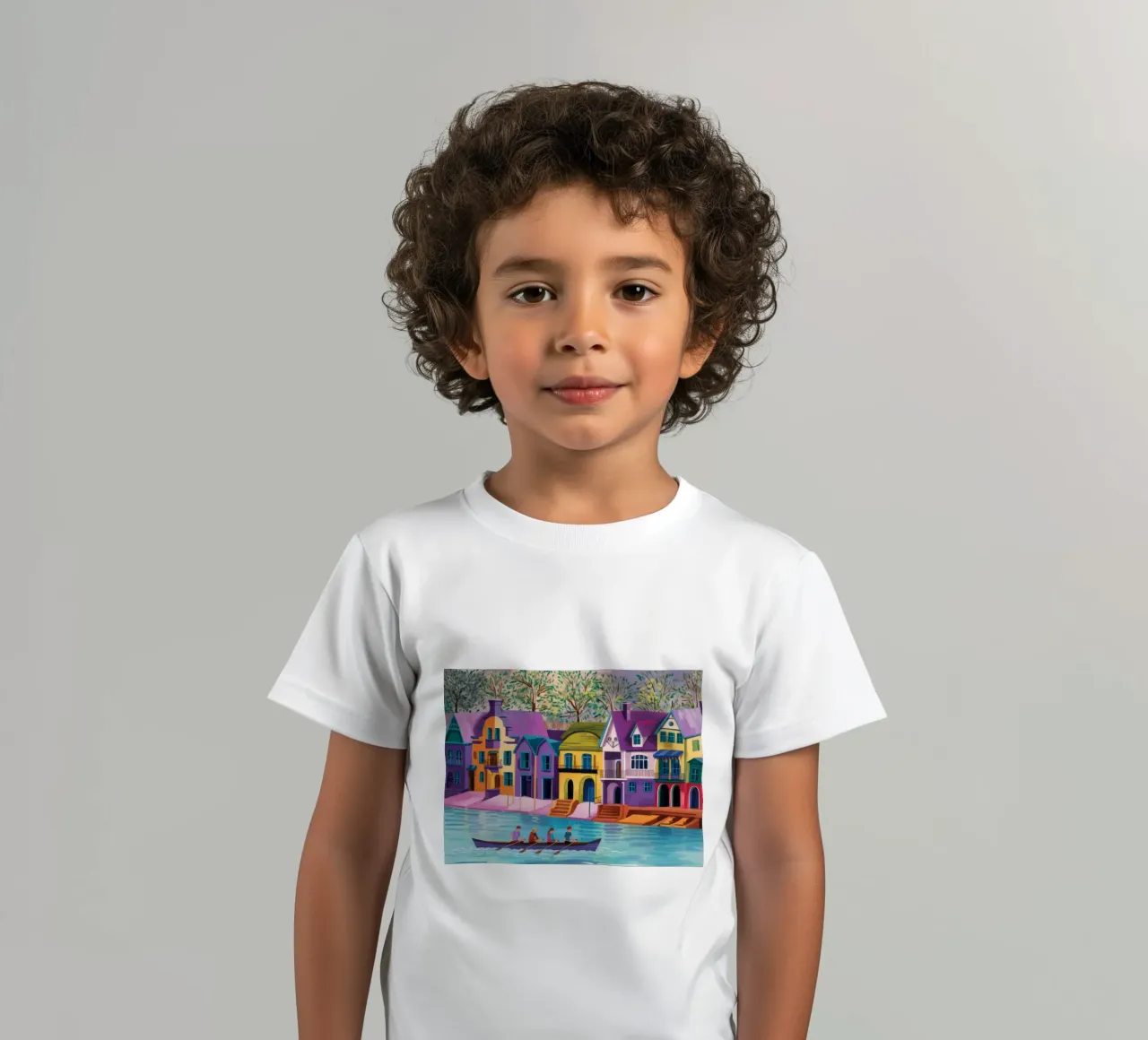 Remare davanti a case colorate t-shirt bambini da Silk Palette