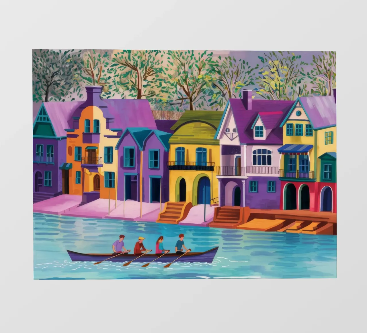 Remare davanti a case colorate telo in pvc da Silk Palette