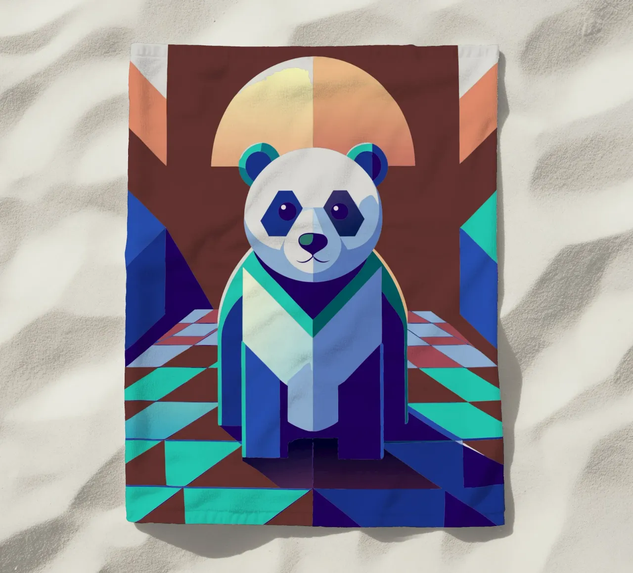 panda vector art drawing beach towel by alghonee
