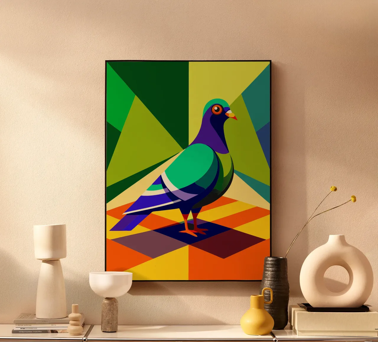 pigeon vector art drawing alu-dibond by alghonee