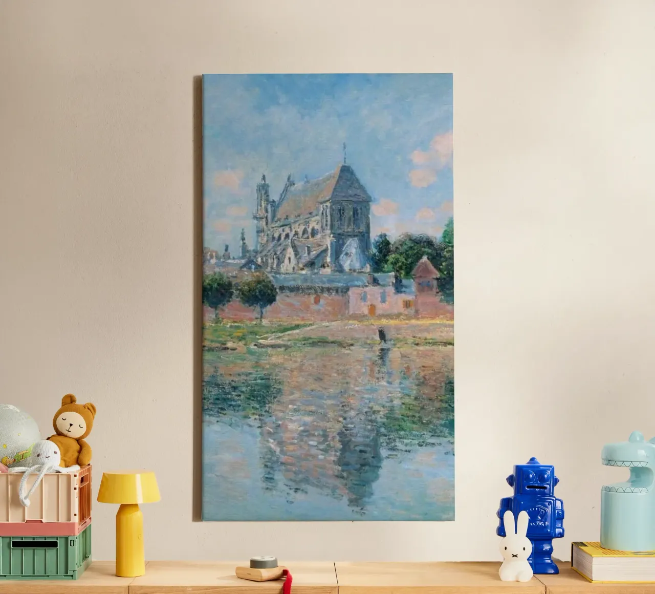 Blick auf die Kirche am Fluss Leinwand mit Schattenfugenrahmen von SMG Store