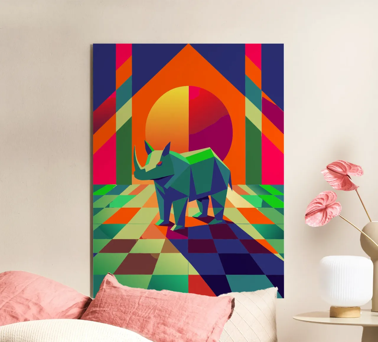 rhinoceros vector art drawing alu-dibond by alghonee