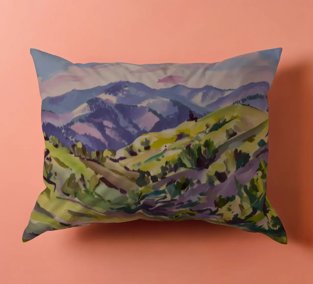 Pastel Hills Pathway decorative cushion by Celestial Harmony