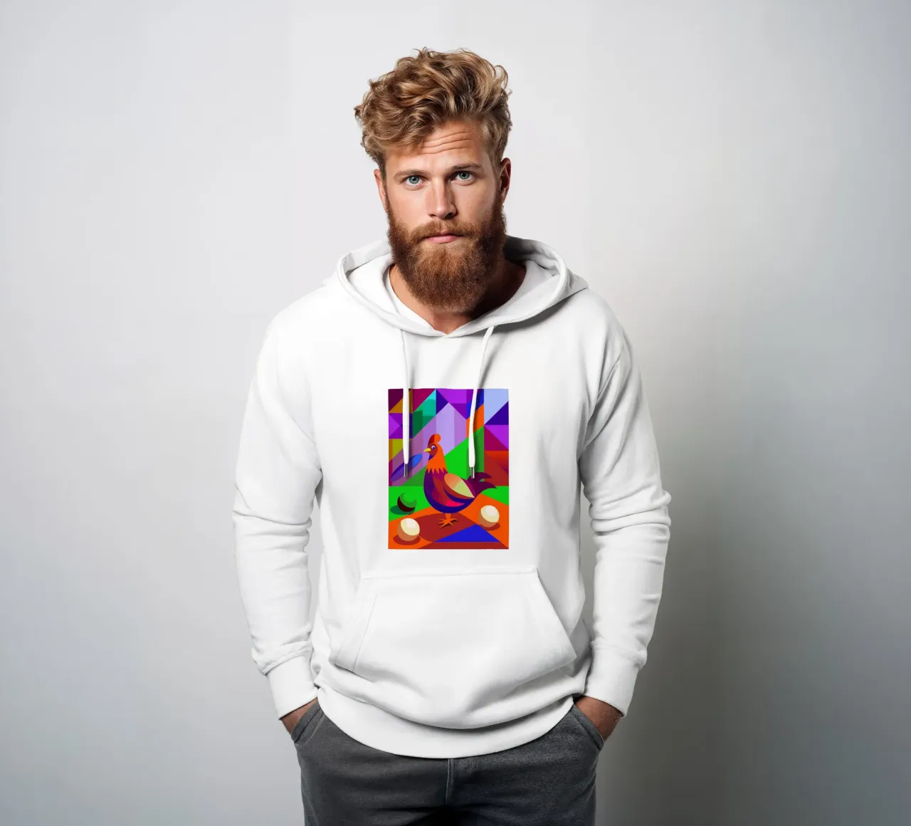 gallo disegno artistico vettoriale felpa con cappuccio da alghonee