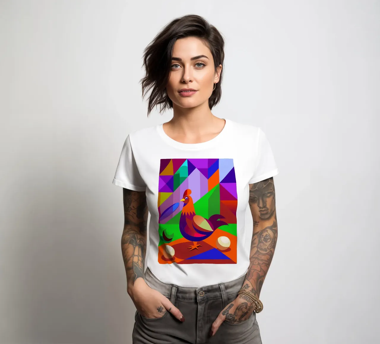 coq dessin vectoriel t-shirt ajusté pour femmes de alghonee