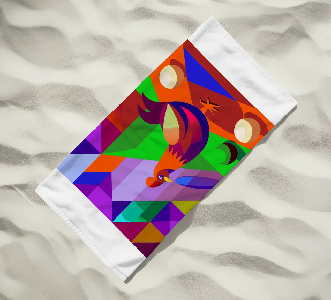 rooster vector art drawing beach towel by alghonee