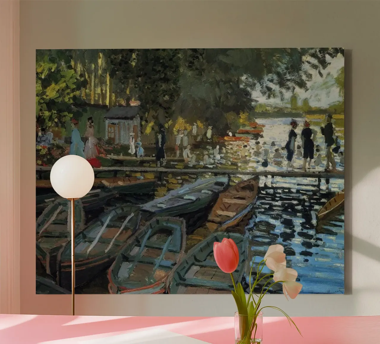popular lugar de baño y navegación en el río sena lienzo con Marco flotante de SMG Store