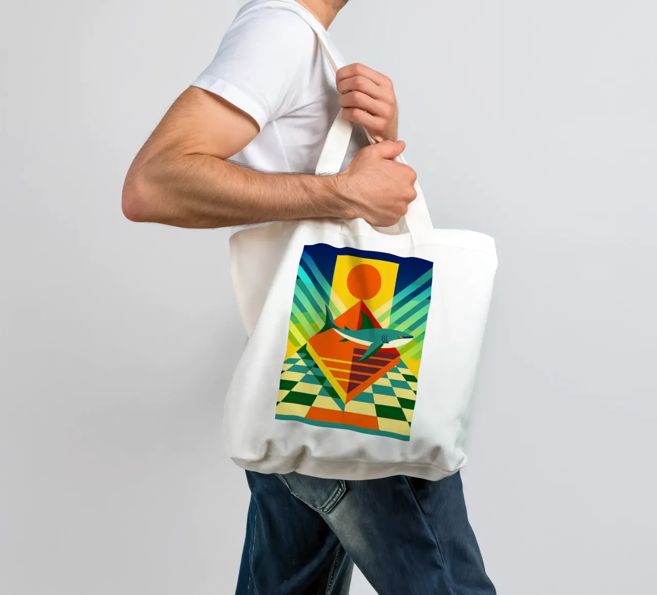 shark vector art drawing tote bag by alghonee