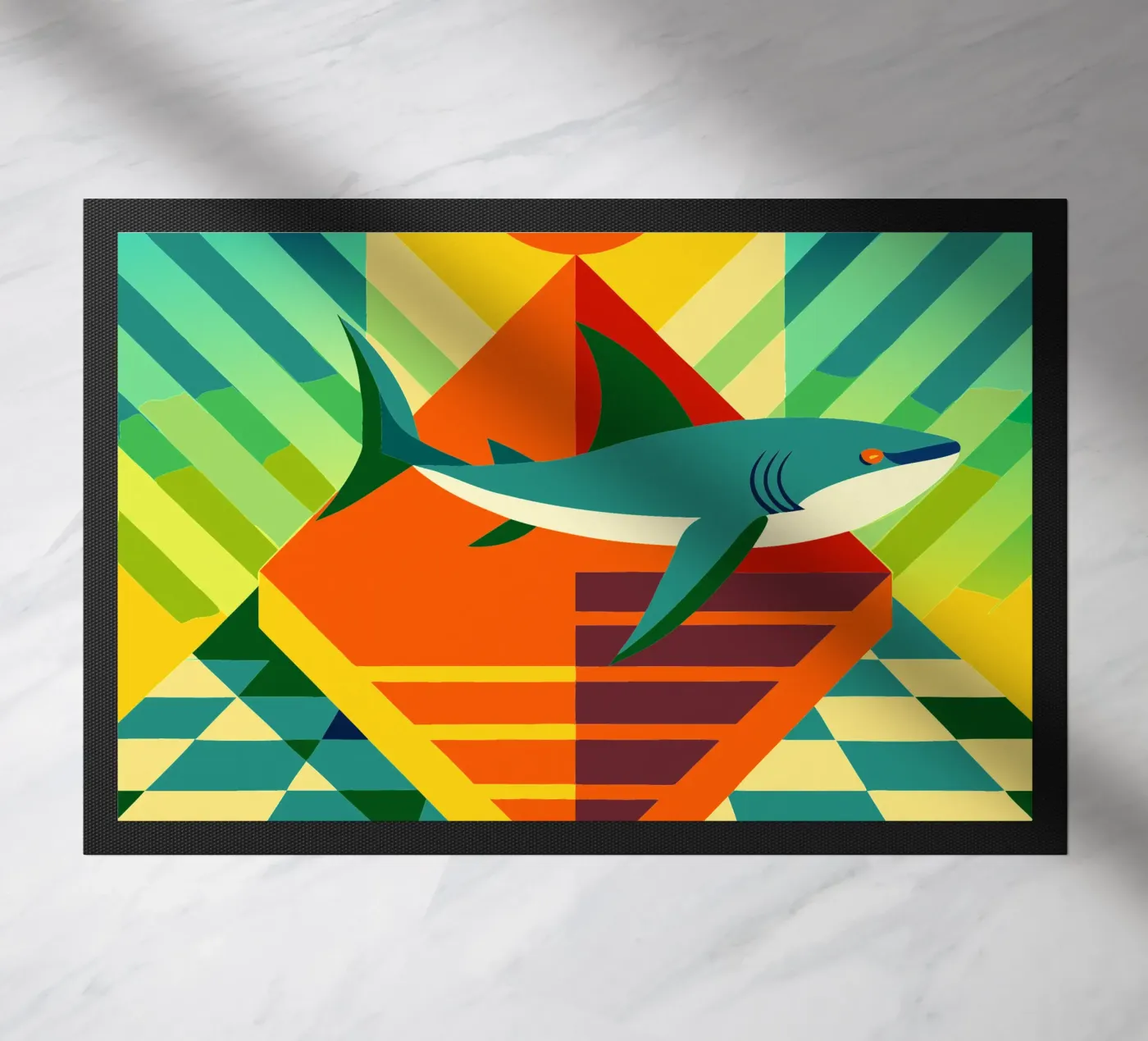 shark vector art drawing doormat by alghonee
