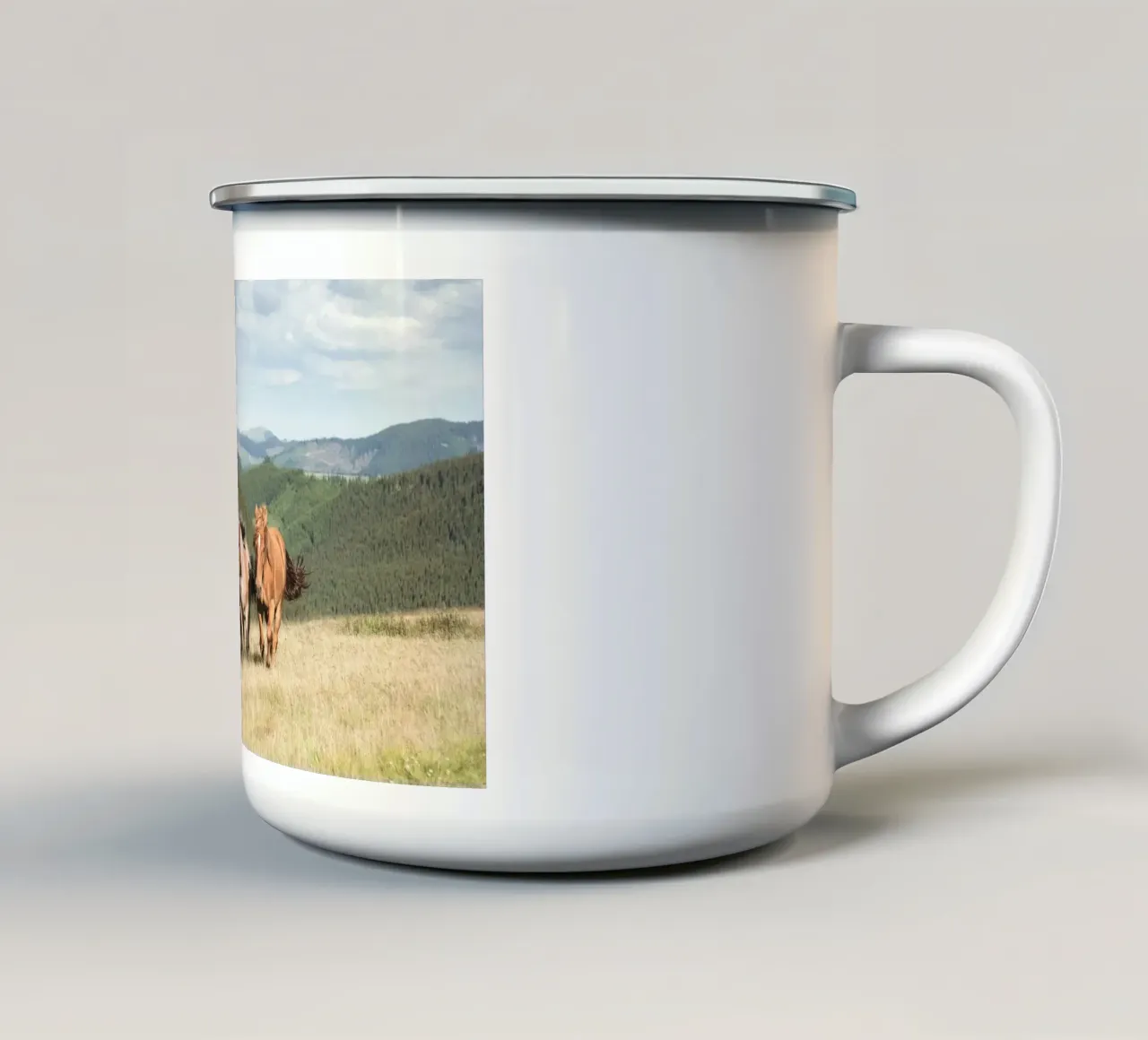 cavalli in libertà tazza in smalto da Horsire