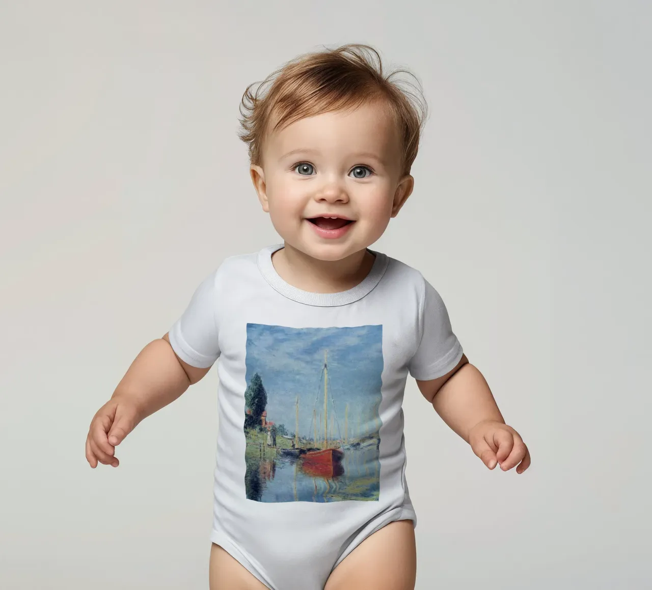 red boats floating on the seine river short-sleeve baby romper by SMG Store